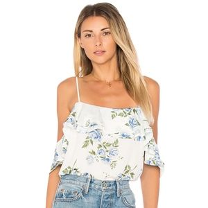 L'Academie Blue Floral Off The Shoulder Bodysuit S